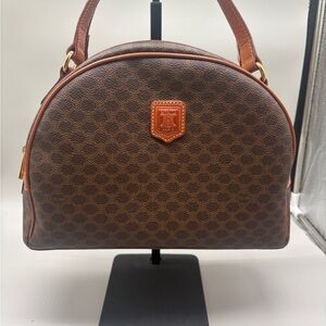 Celine Vintage Macadam Dome Bag Brown Tan Leather Boston Made in Italy